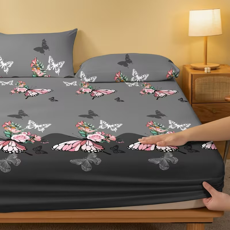 Rose Butterfly Printed Bed Mat With Soft Surface For Bedroom Use