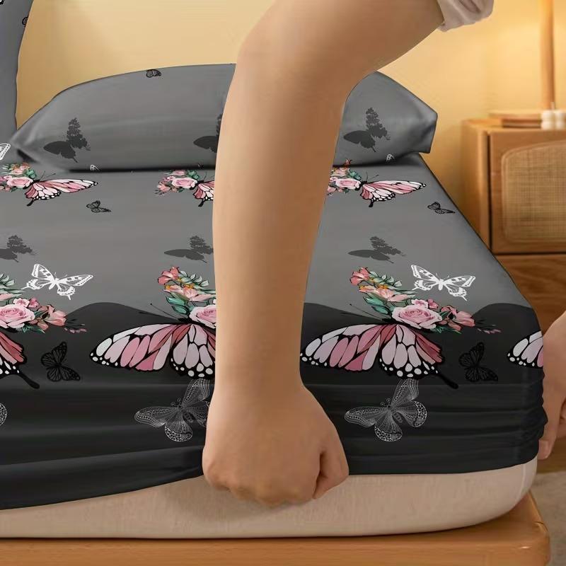 Rose Butterfly Printed Bed Mat With Soft Surface For Bedroom Use