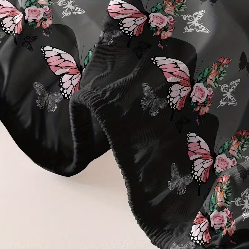 Rose Butterfly Printed Bed Mat With Soft Surface For Bedroom Use