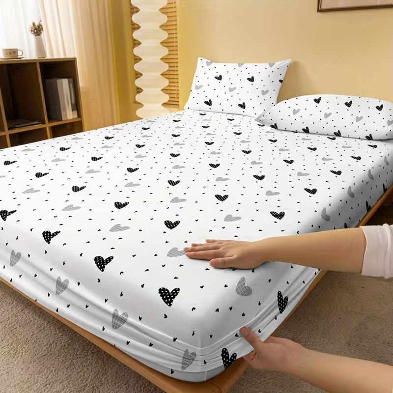 Minimal Printed Fitted Bed Sheet For Bedroom
