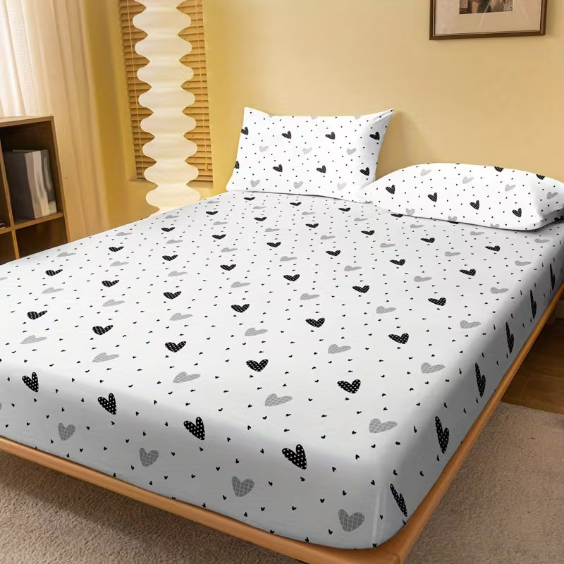 Minimal Printed Fitted Bed Sheet For Bedroom