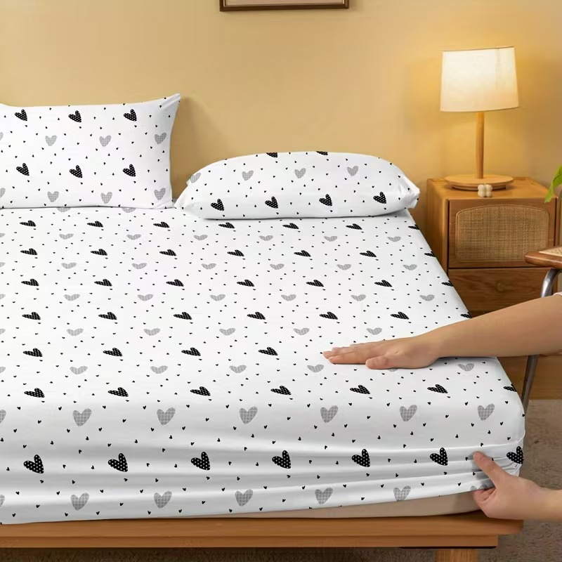 Minimal Printed Fitted Bed Sheet For Bedroom