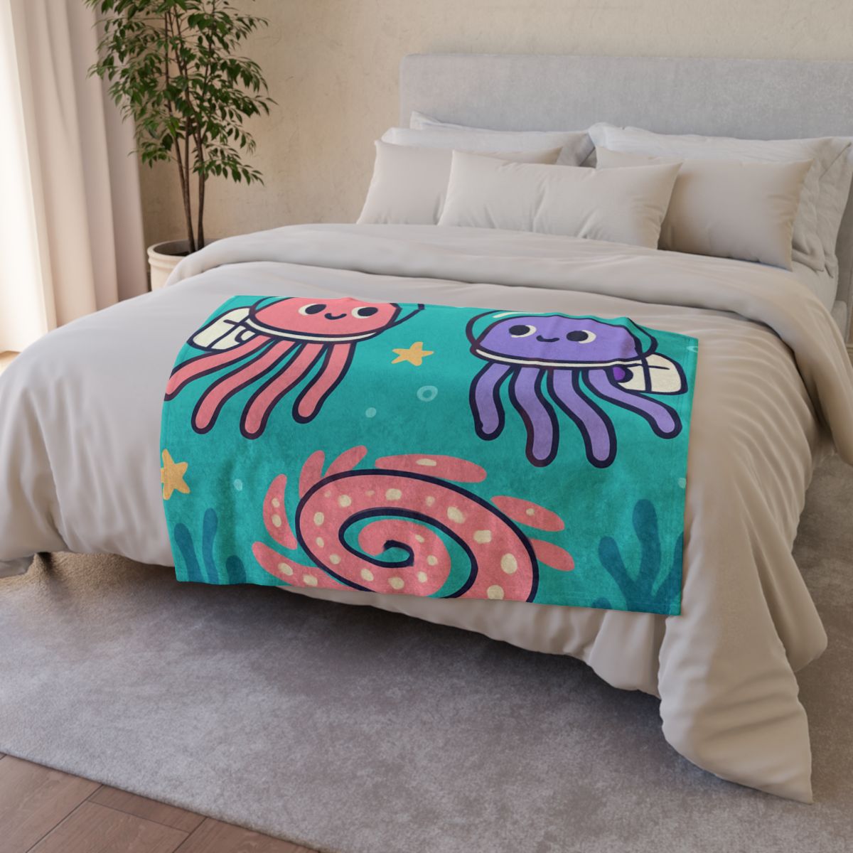 Jellyfish Astronauts In The Coral Nebula decorative home blankets