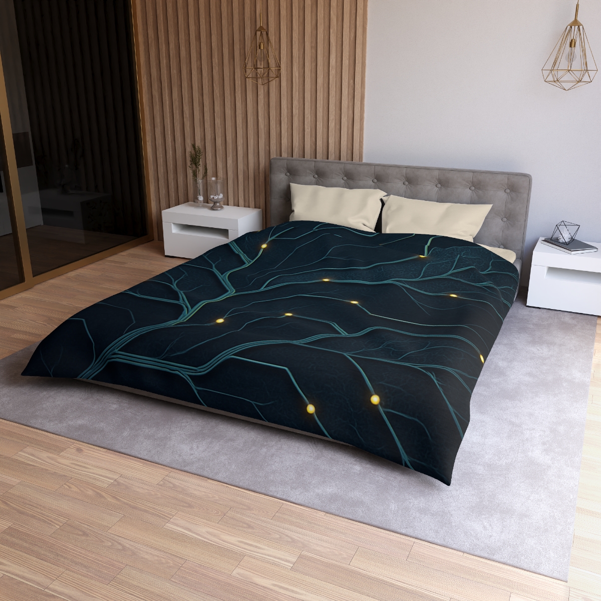 Leaf Vein Circuit Filigree designer printed duvets