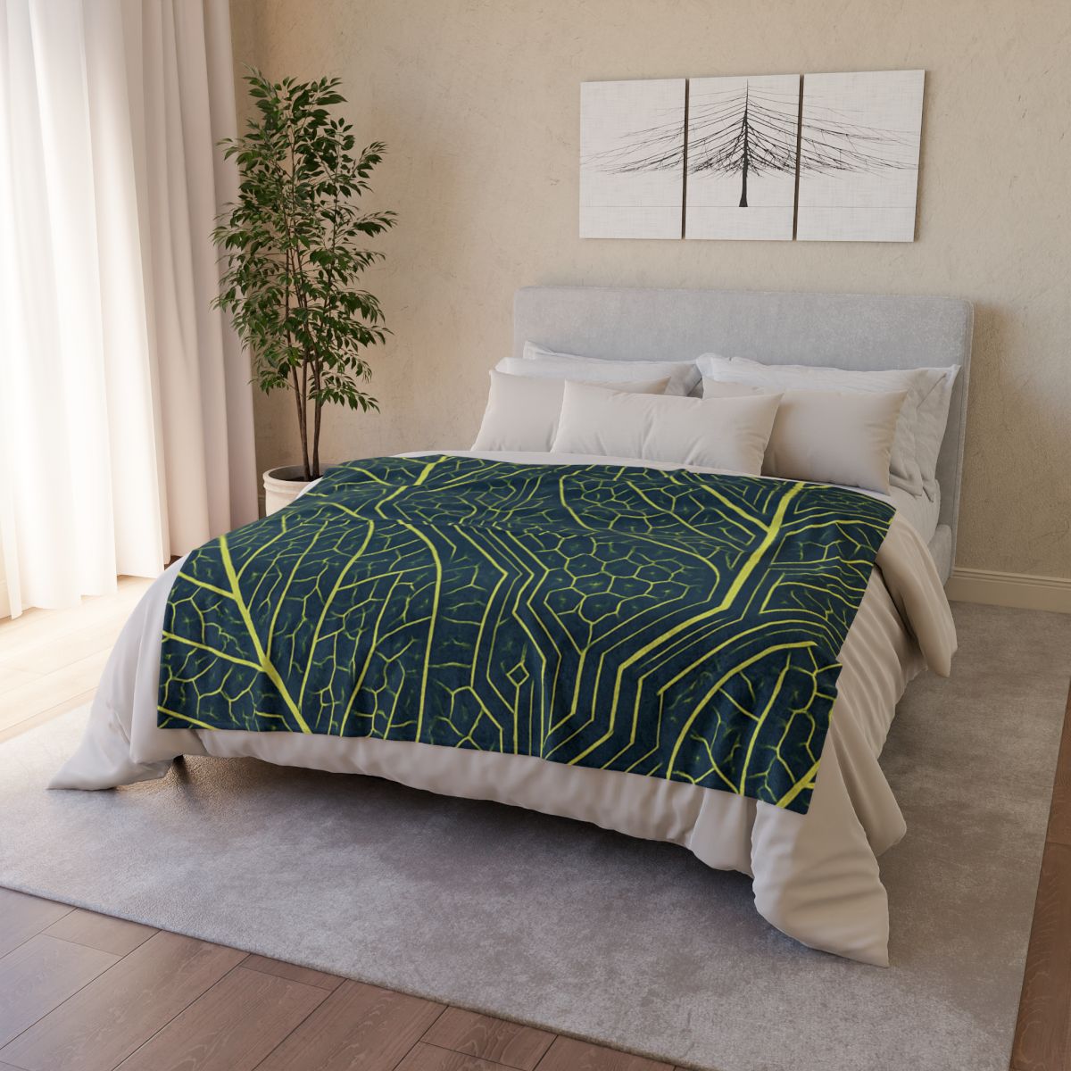 Leaf Vein Circuit Mosaic designer printed blankets