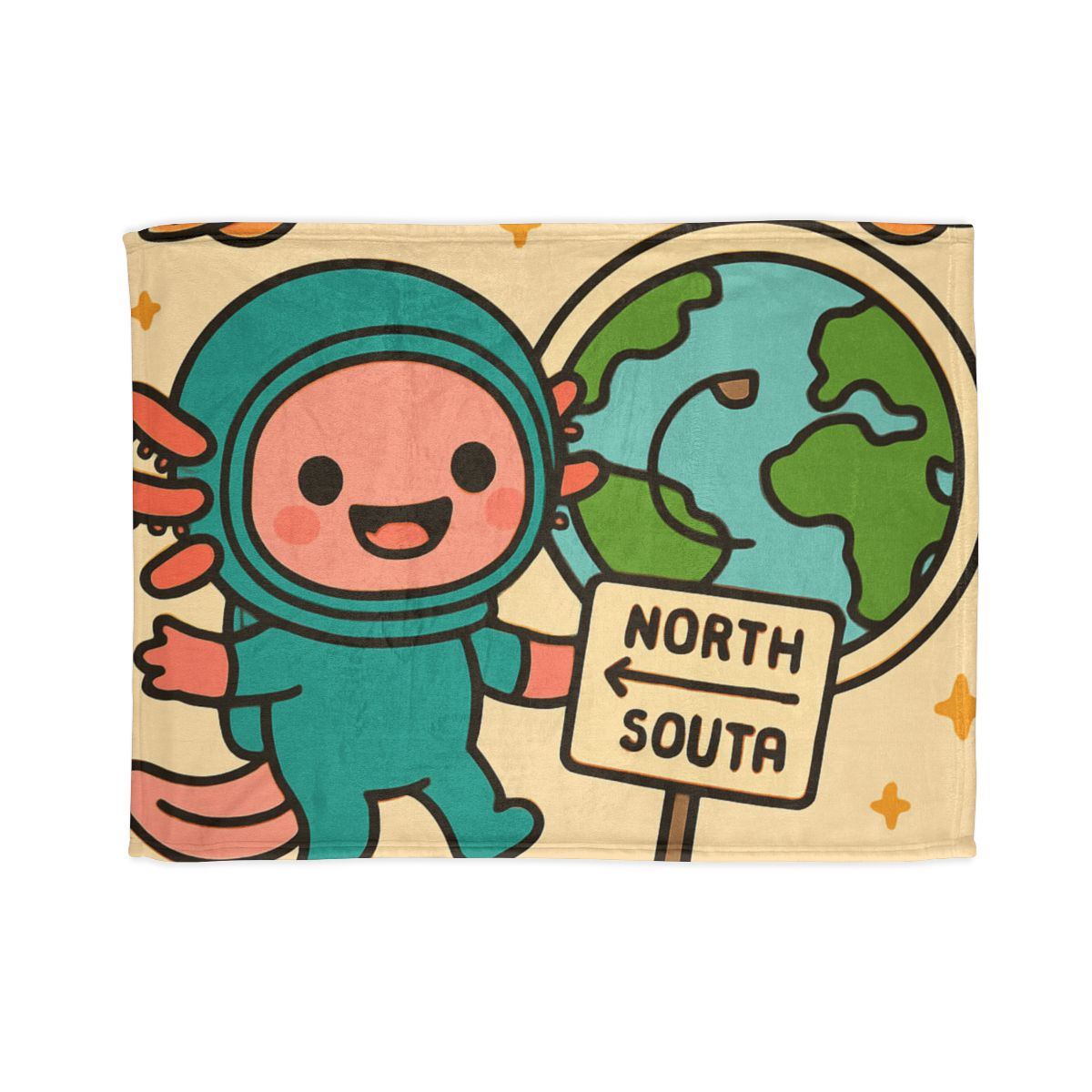 Luna The Axolotl Astronaut And The Bubble Planet Map stylish throw blankets
