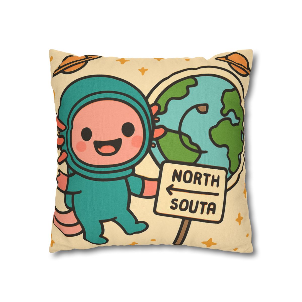 Luna The Axolotl Astronaut And The Bubble Planet Map custom pillow cases