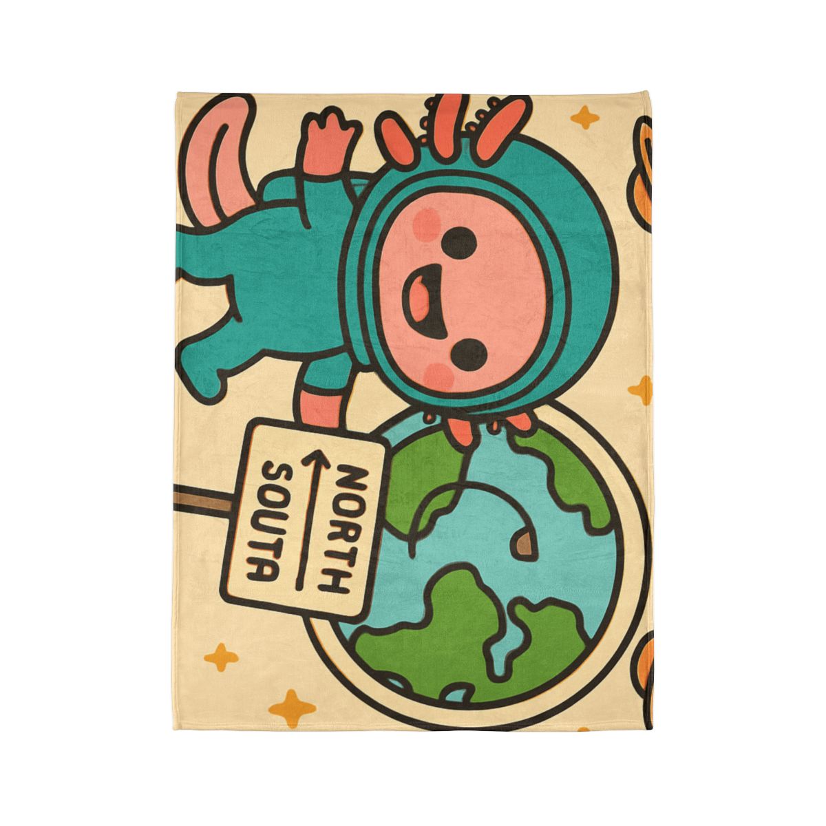 Luna The Axolotl Astronaut And The Bubble Planet Map stylish throw blankets