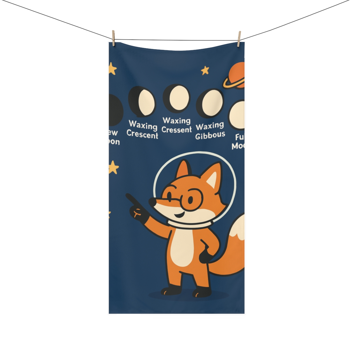 Luna The Moon Phase Fox soft cotton towels