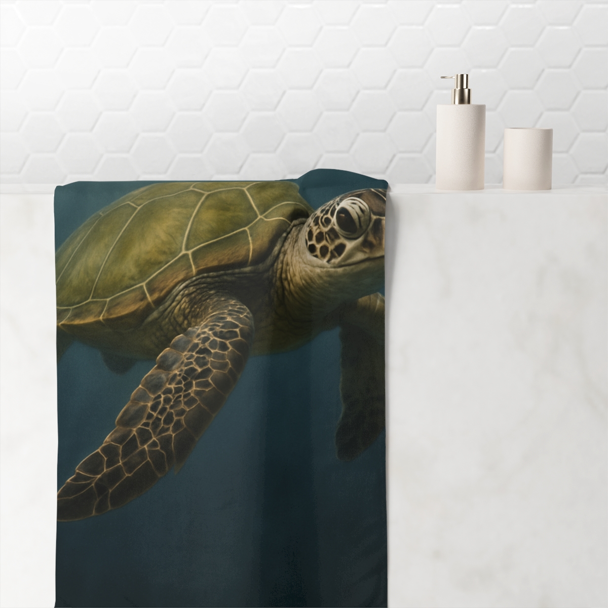 Lunar Calm Green Sea Turtle designer printed towels