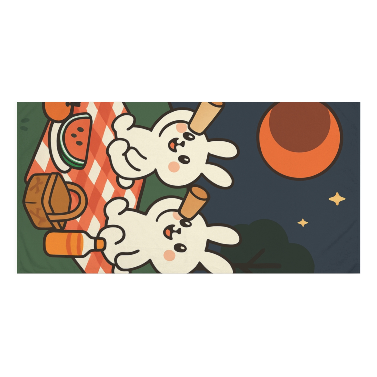 Lunar Eclipse Picnic With Moon Rabbits designer printed towels