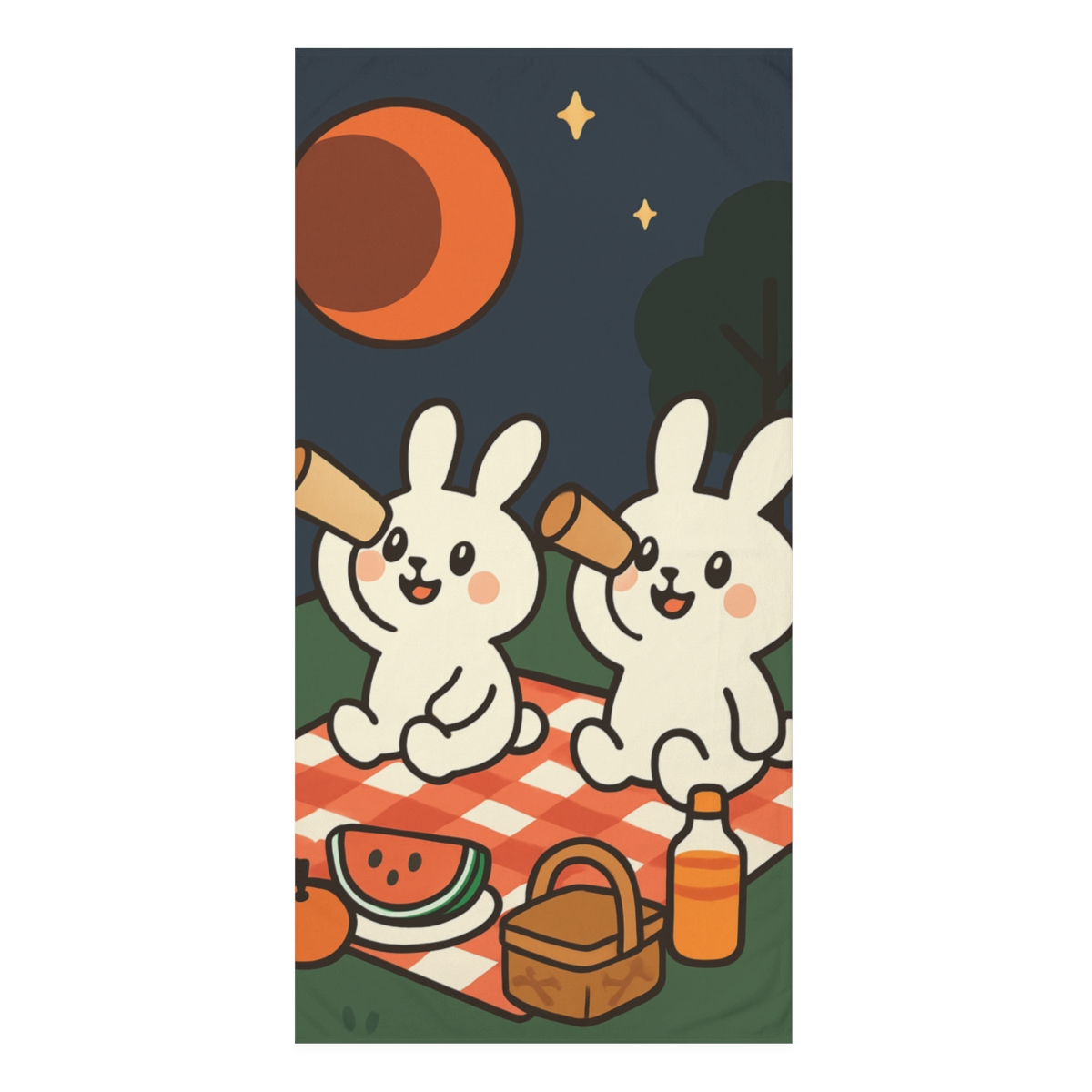 Lunar Eclipse Picnic With Moon Rabbits designer printed towels