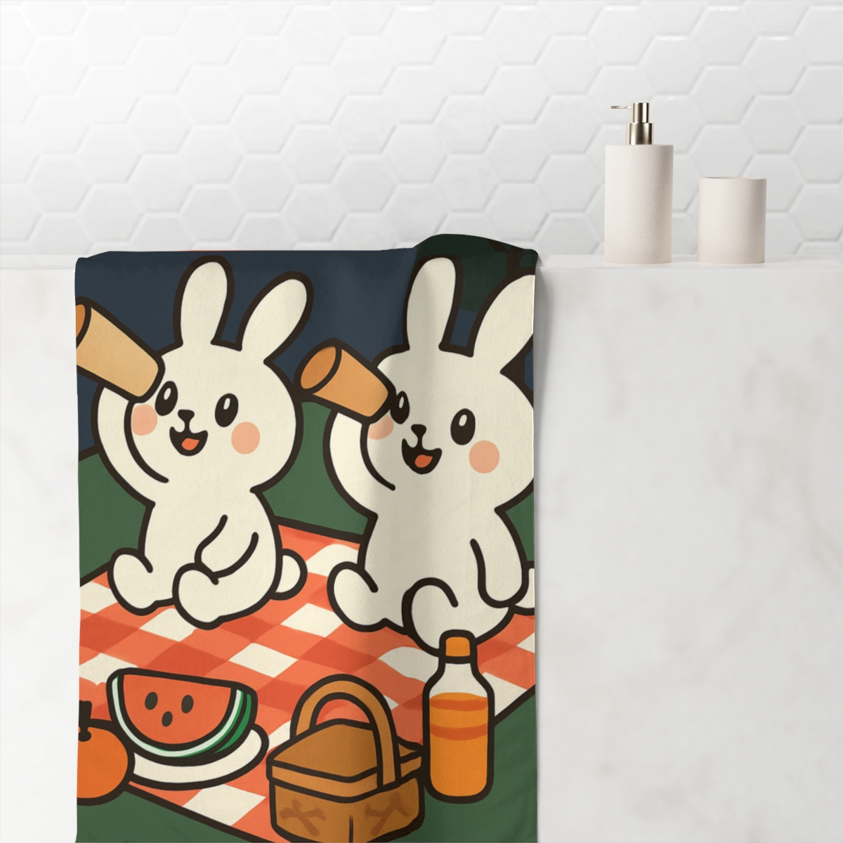 Lunar Eclipse Picnic With Moon Rabbits designer printed towels