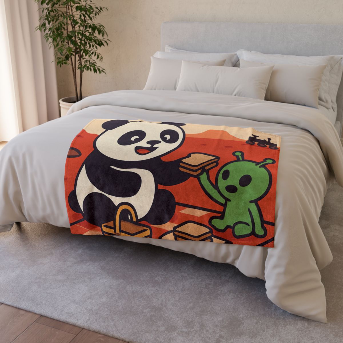Martian Panda Picnic personalized cozy blankets