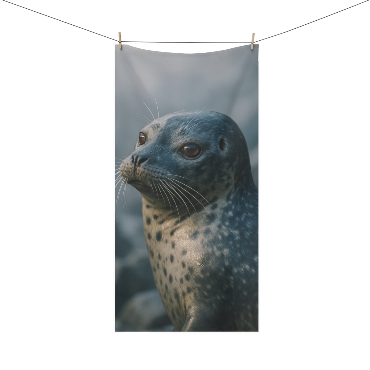 Misty Gaze Harbor Seal designer printed towels