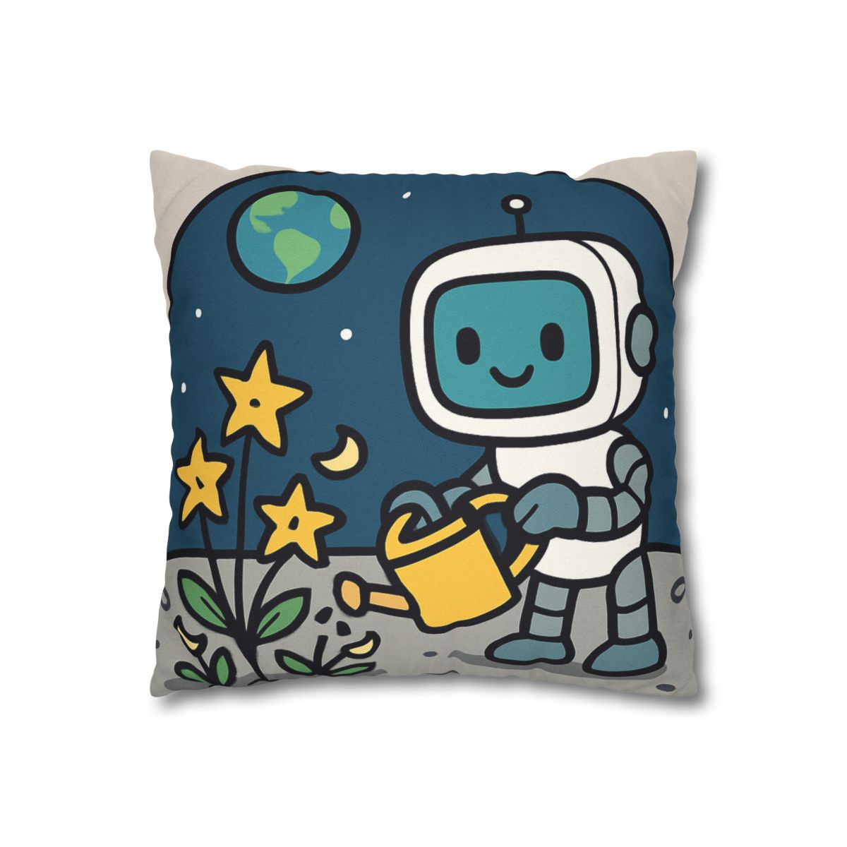 Moon Garden Robot And Space Sprouts designer print pillow cases