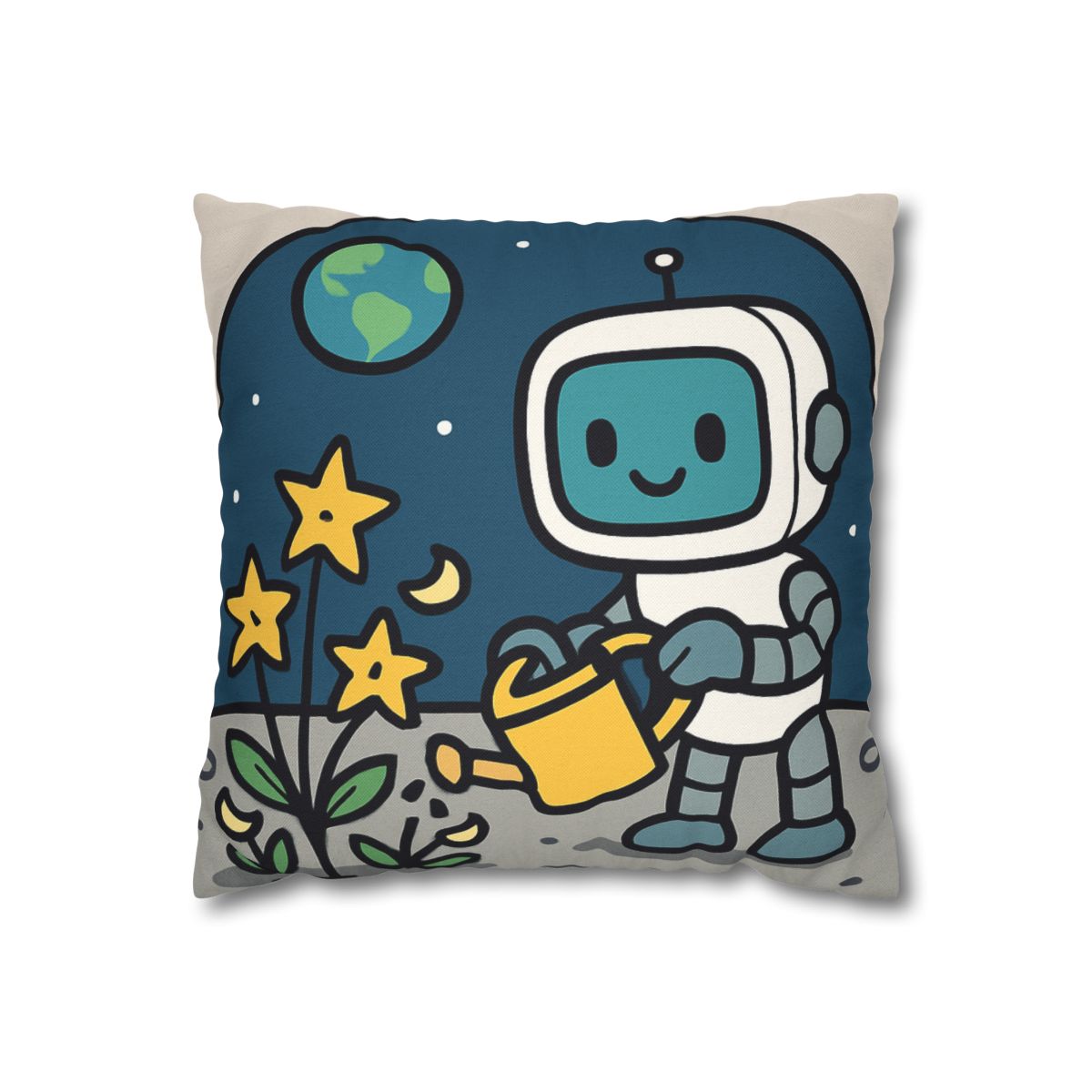 Moon Garden Robot And Space Sprouts designer print pillow cases