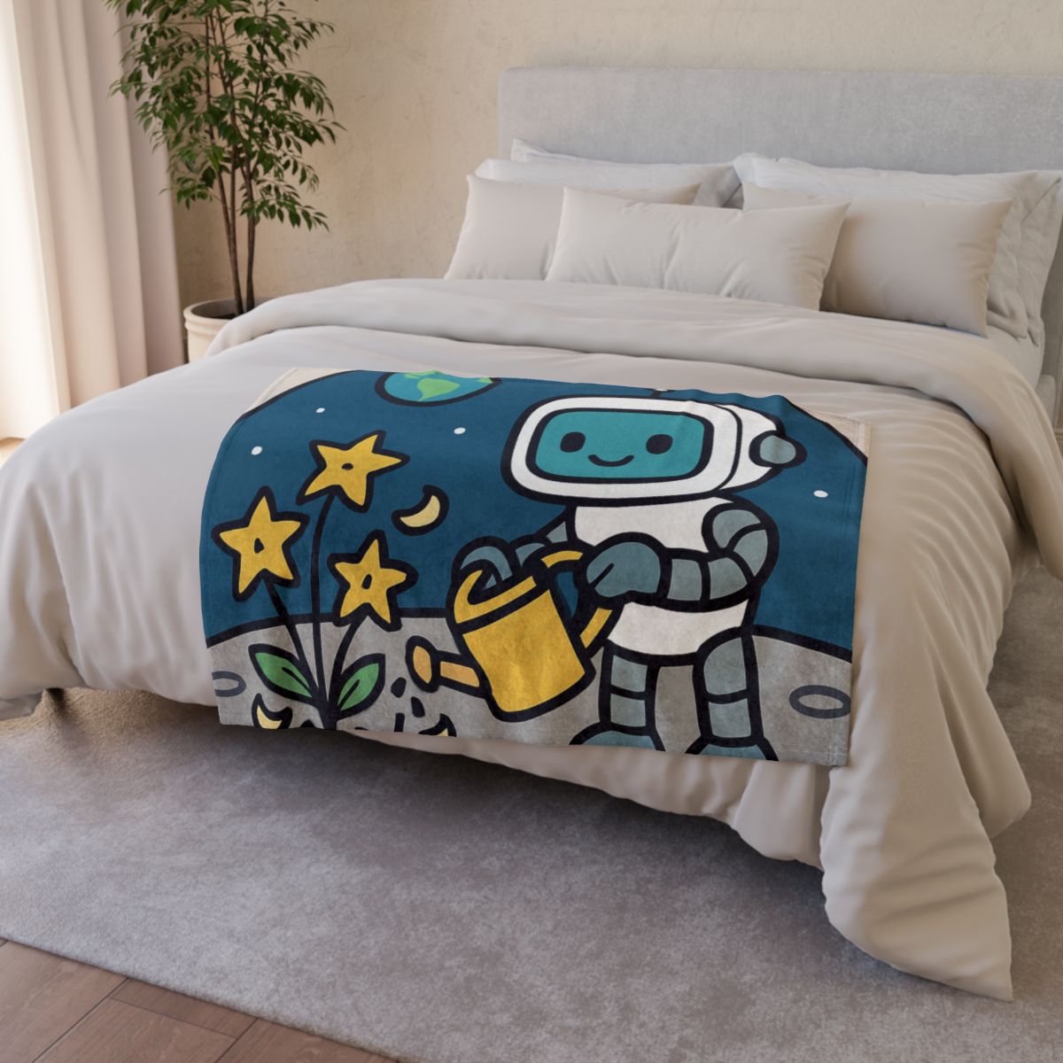 Moon Garden Robot And Space Sprouts custom blankets