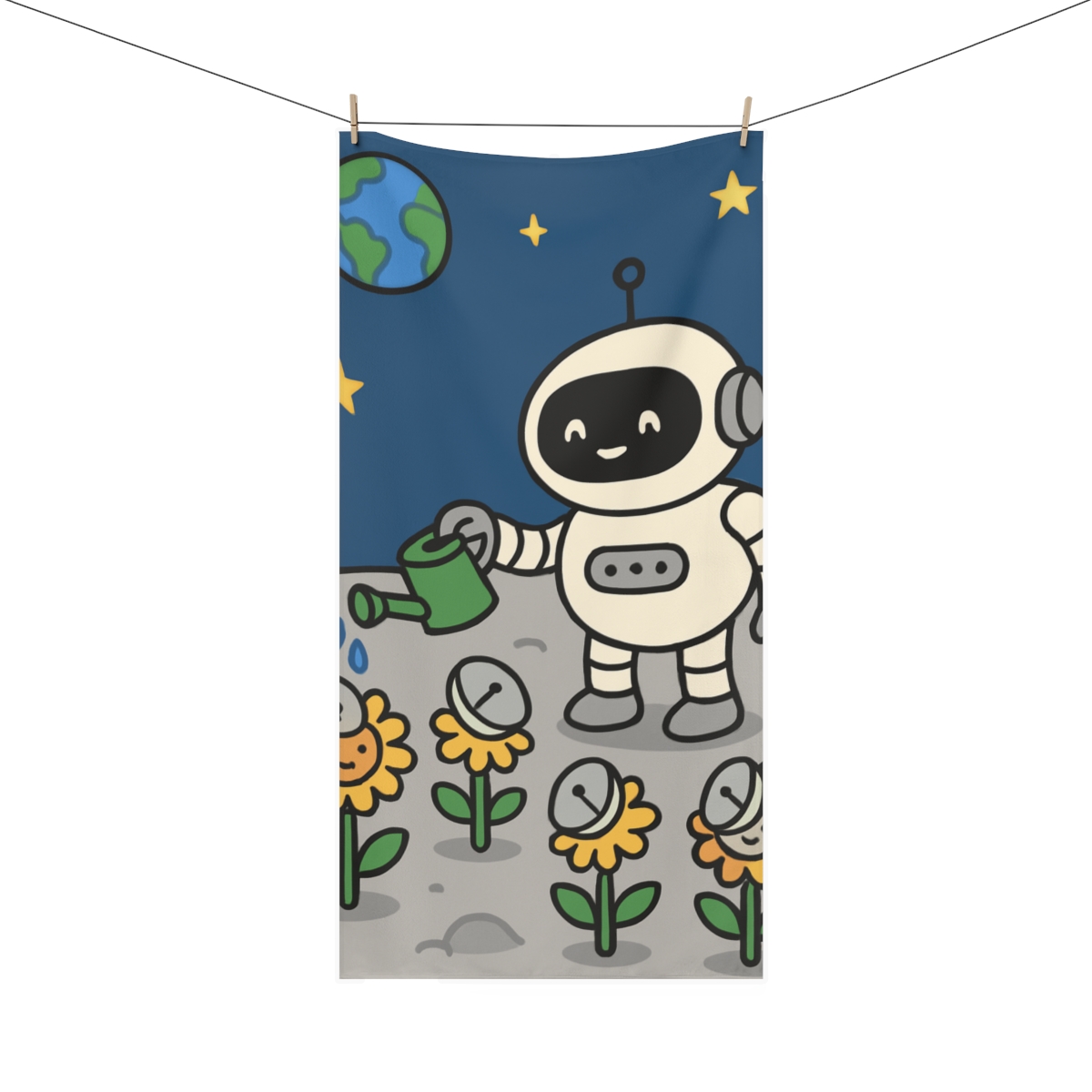 Moon Garden Robot And Sunflower Satellites decorative home towelscustom towels