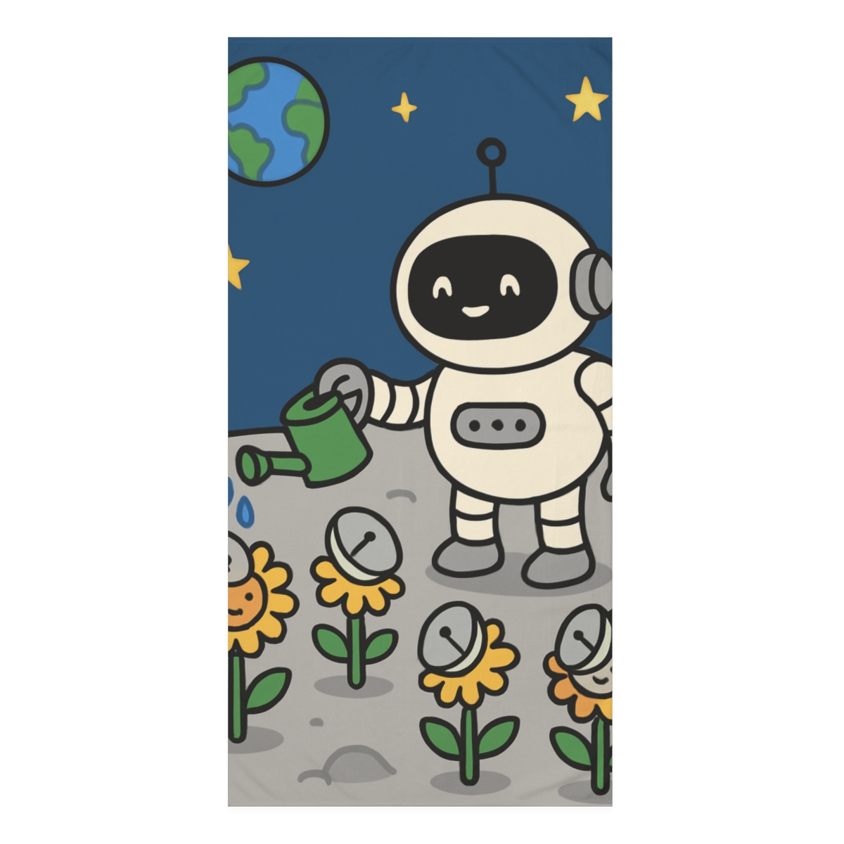 Moon Garden Robot And Sunflower Satellites decorative home towelscustom towels