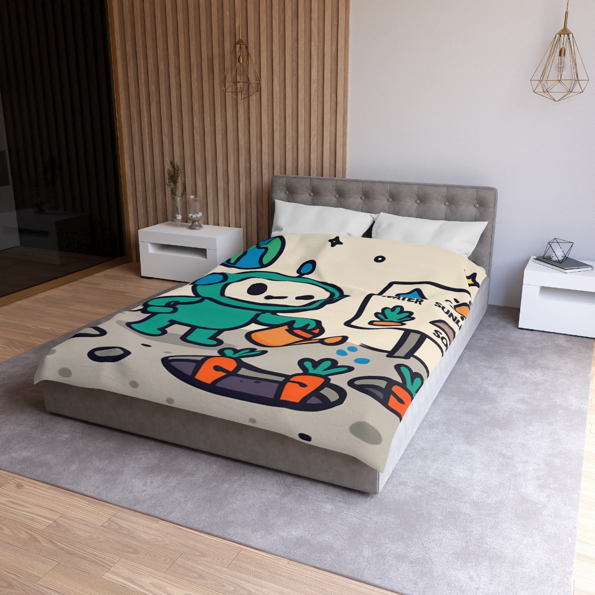Moon Garden Robot Growing Crater Carrots custom duvets
