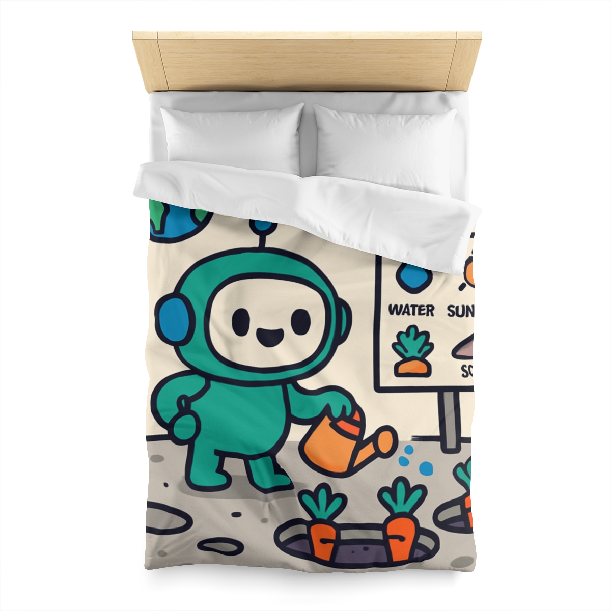Moon Garden Robot Growing Crater Carrots custom duvets
