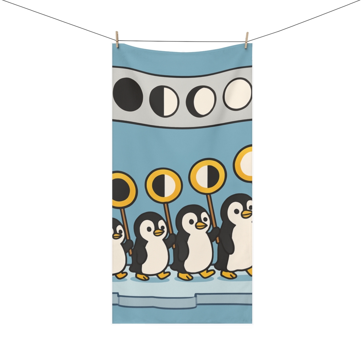 Moon Phase Penguin Parade soft cotton towels
