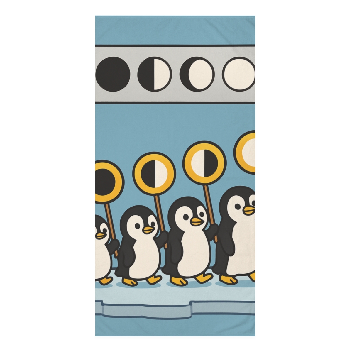 Moon Phase Penguin Parade soft cotton towels