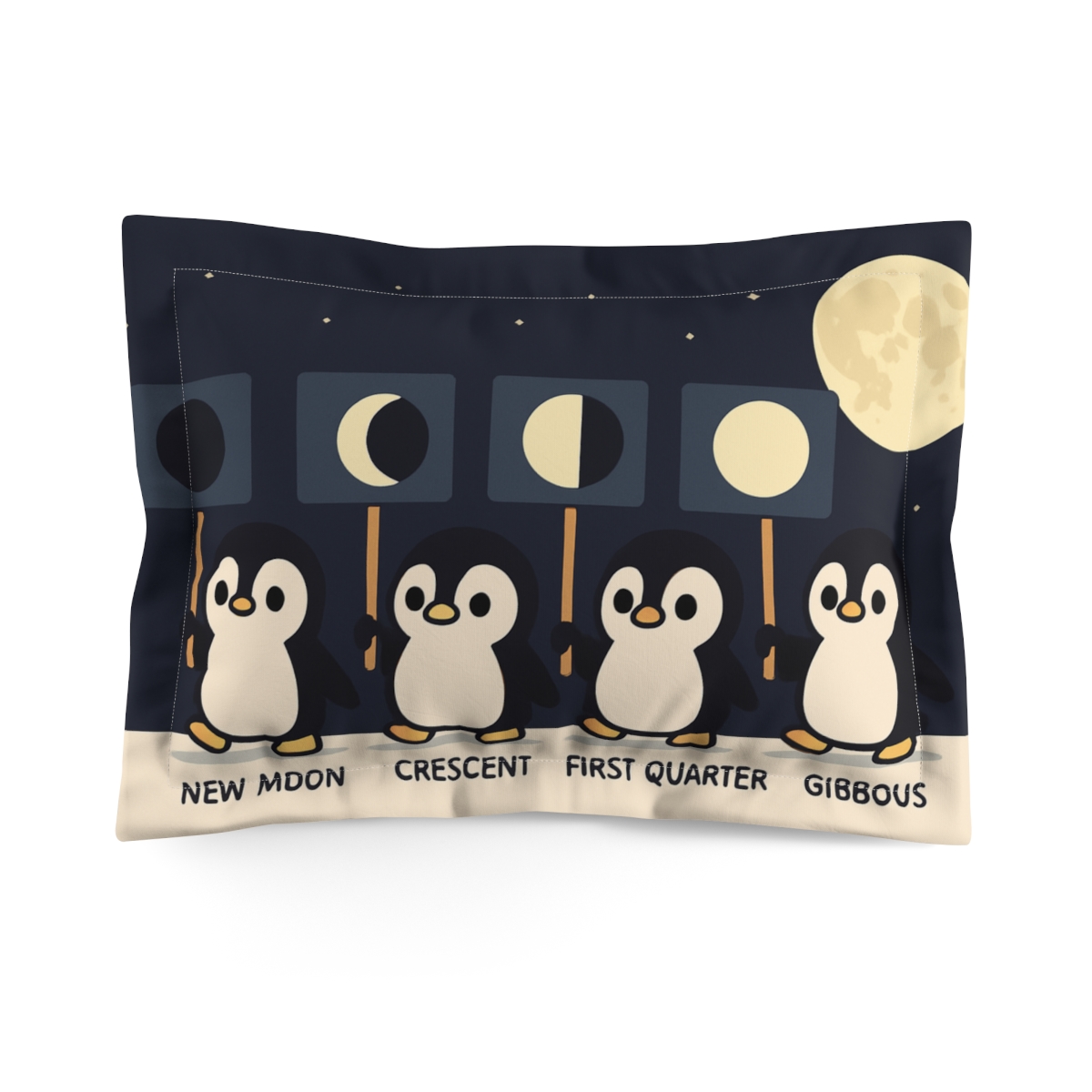 Moon Phases Penguin Parade personalized decorative pillows