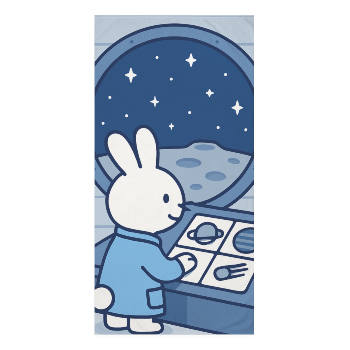 Moonbase Bunny Science Lab designer printed towels