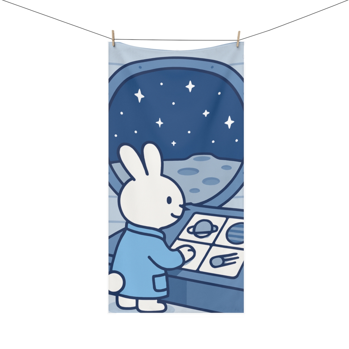 Moonbase Bunny Science Lab designer printed towels