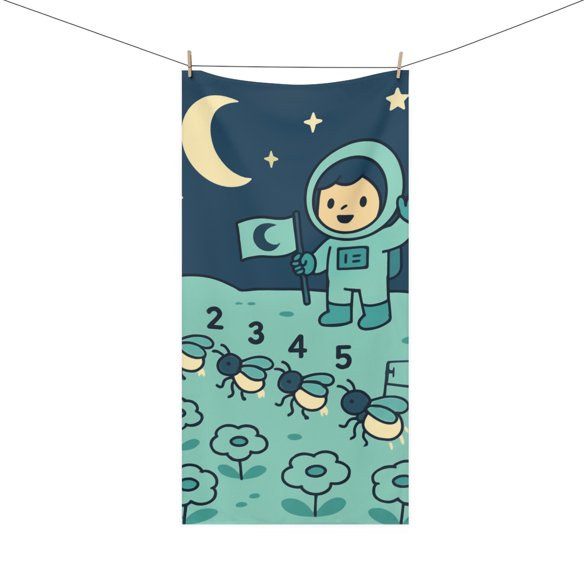 Moonlight Beetle Parade Through A Lunar Meadow designer printed towels