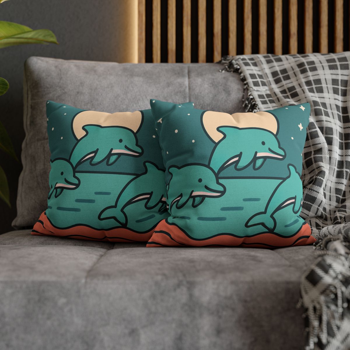 Moonlight Dolphin Parade trendy patterned pillow cases