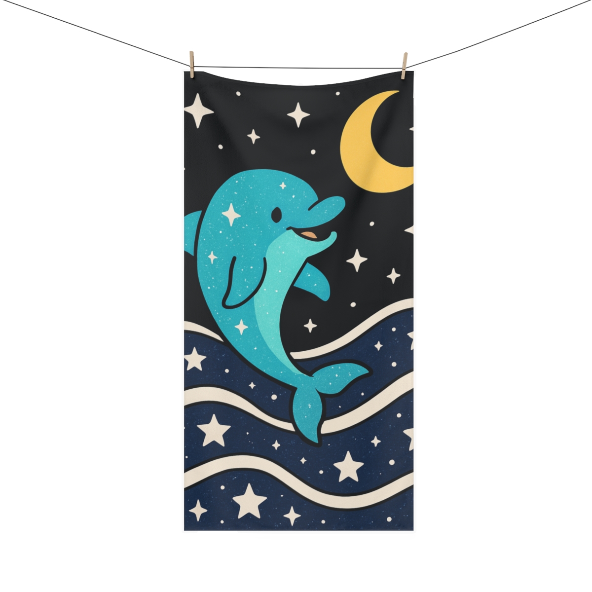 Moonlight Dolphin Star Swim designer printed towels