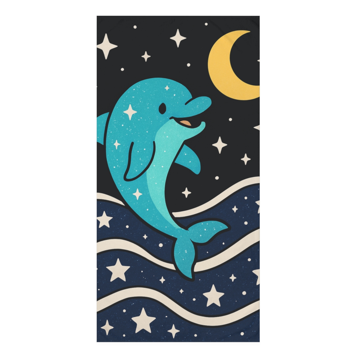 Moonlight Dolphin Star Swim designer printed towels