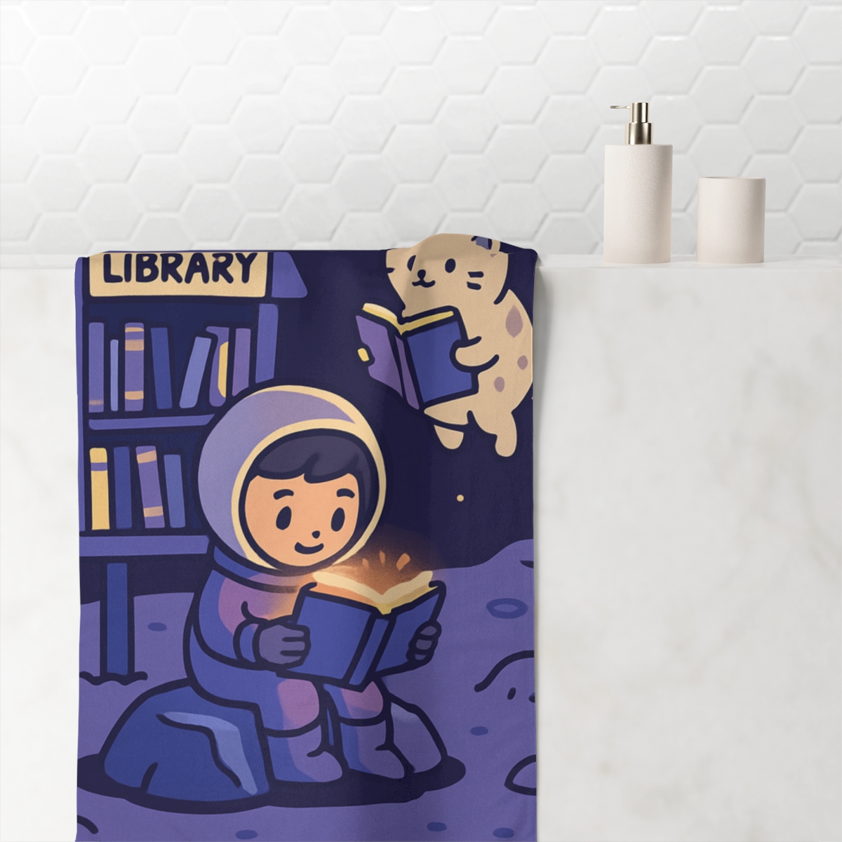 Moonlight Library For Starry Eyed Readers personalized bath towels