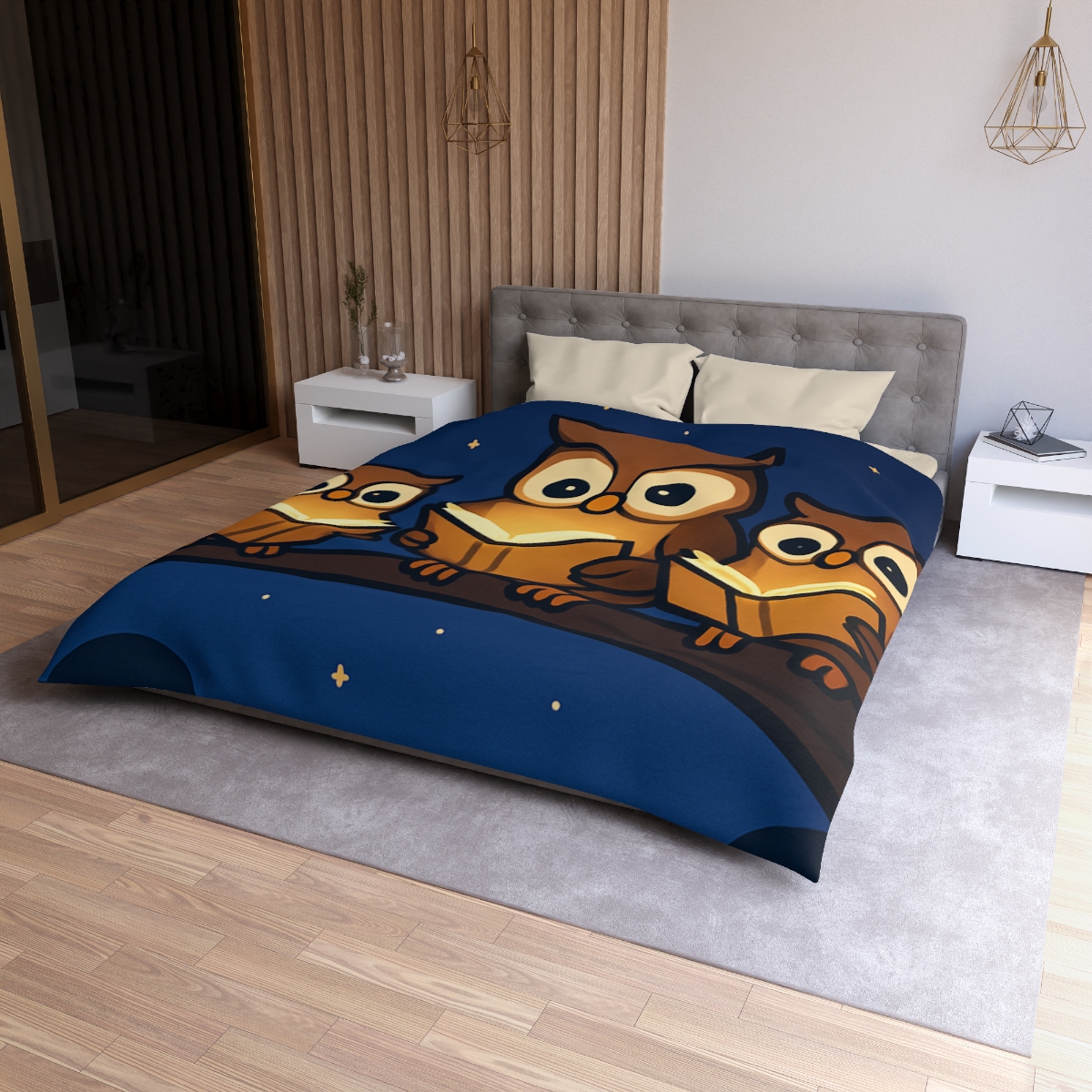 Moonlight Library Of Owls personalized bedding duvets