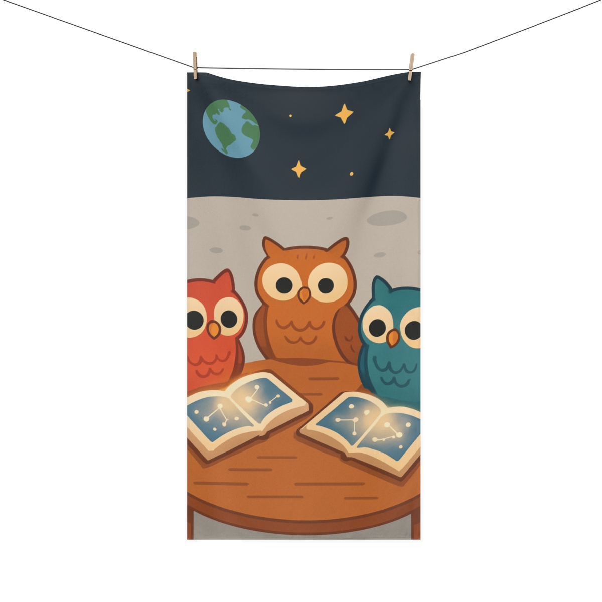 Moonlight Library Of The Owls custom towels
