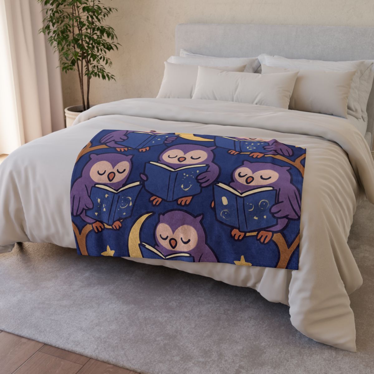 Moonlight Library Of Wise Owls warm winter blankets