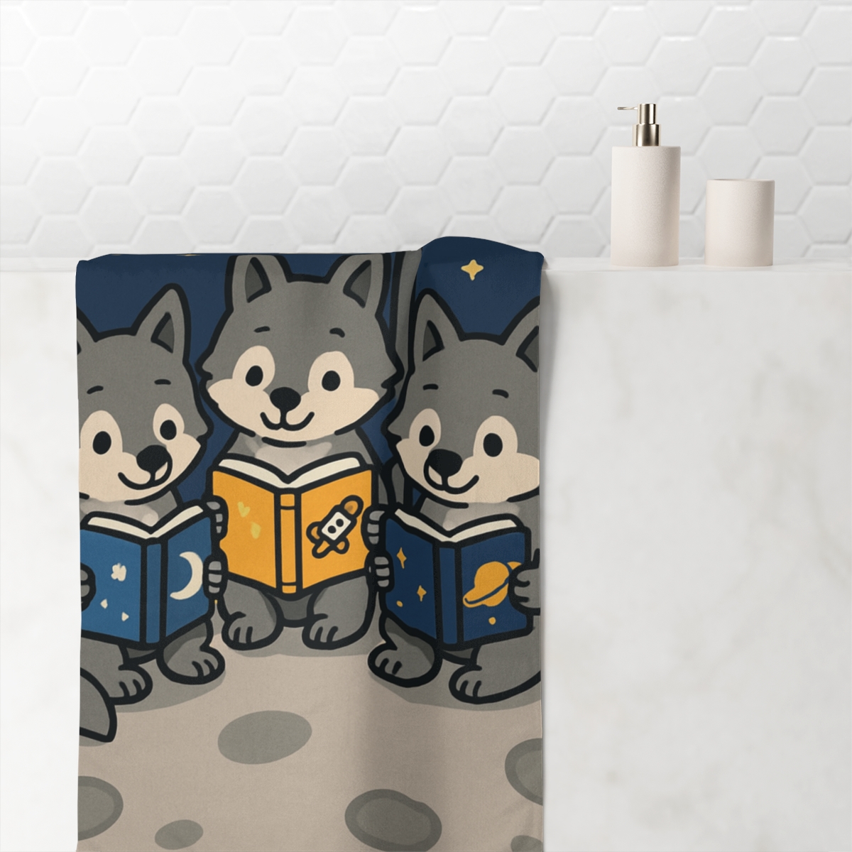 Moonlight Library Of Wise Wolves personalized bath towels