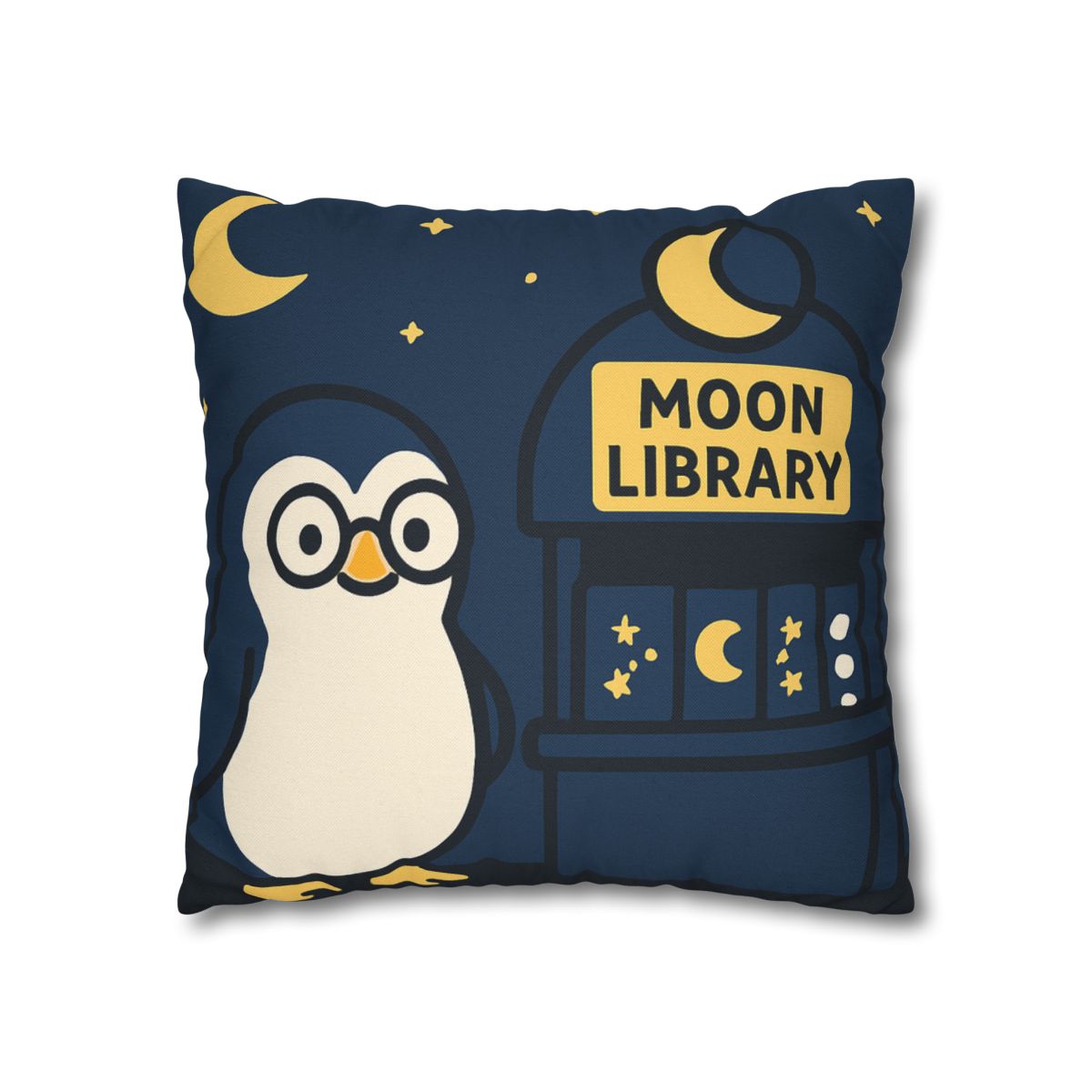 Moonlight Library Run By A Wise Penguin Astronomer designer print pillow cases