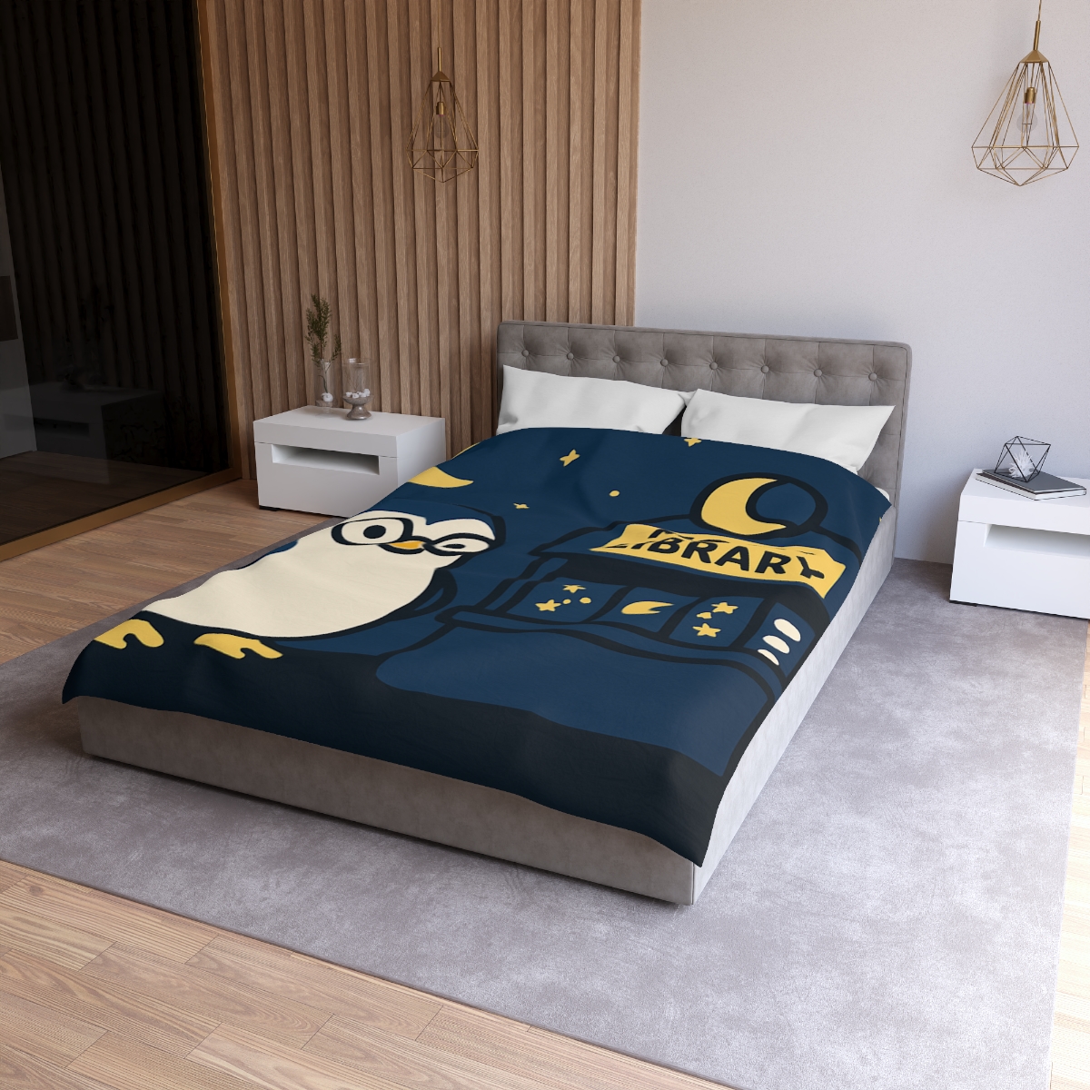 Moonlight Library Run By A Wise Penguin Astronomer stylish duvet covers