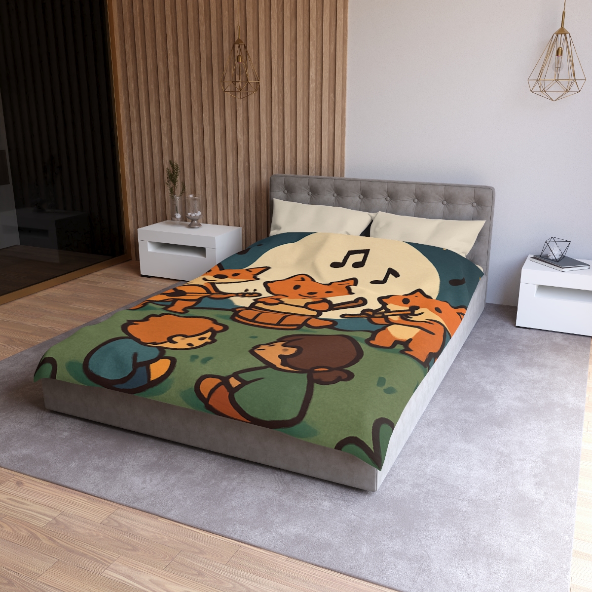 Moonlight Music Fox Band designer printed duvets