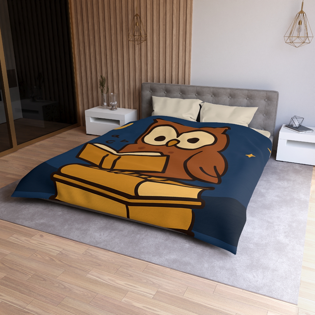 Moonlight Owl Library designer printed duvets