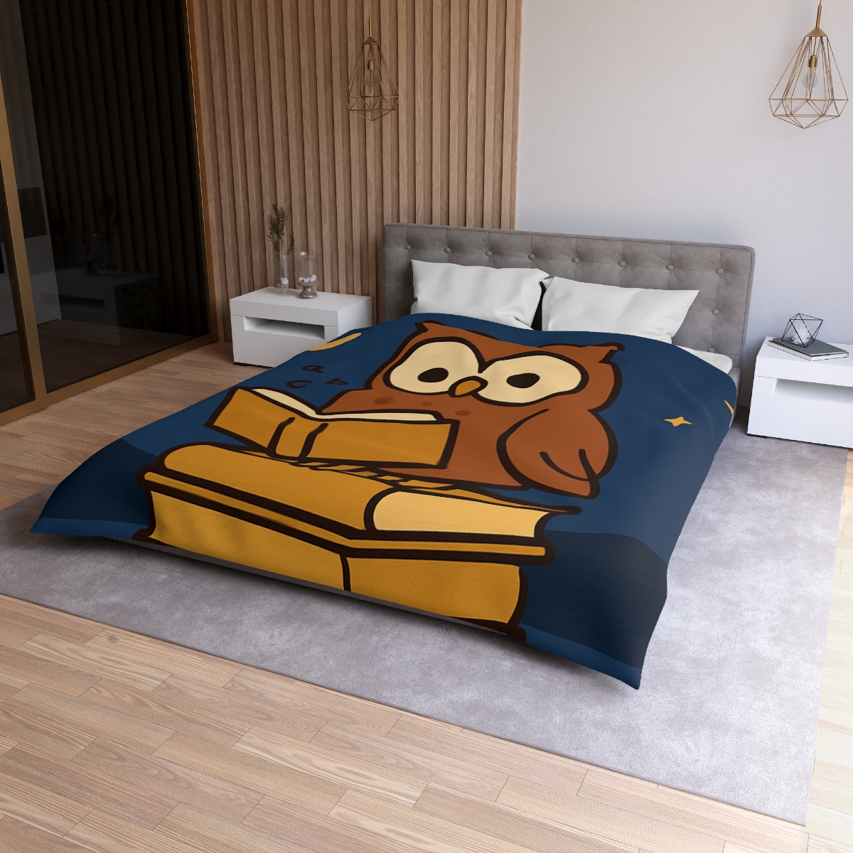 Moonlight Owl Library designer printed duvets