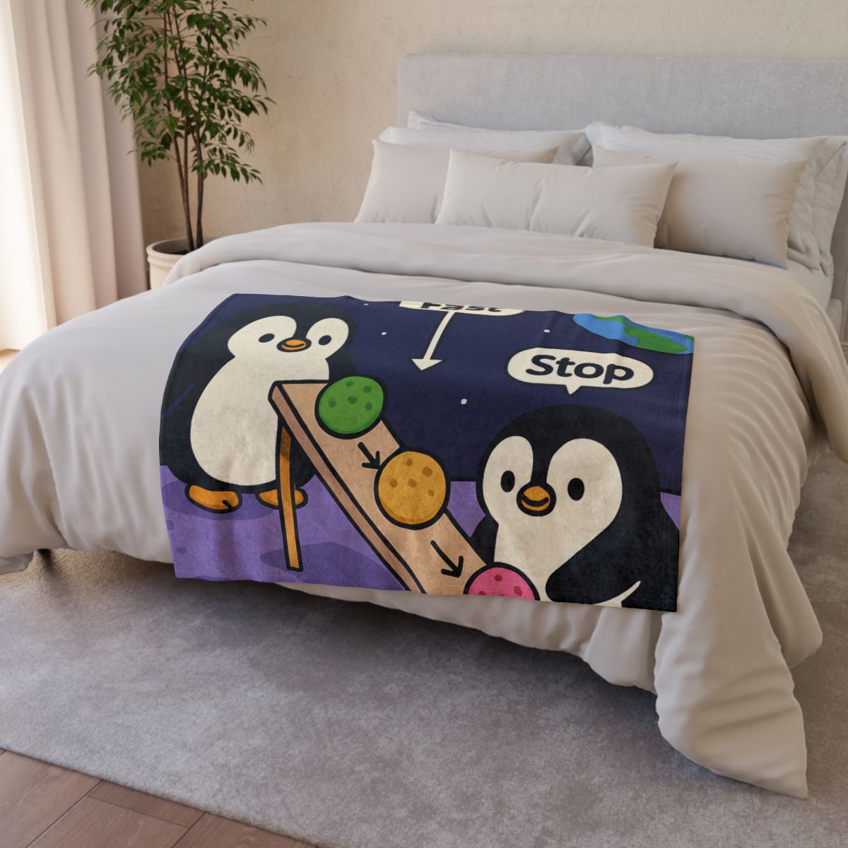 Moonlight Penguin Ice Cream Physics stylish throw blankets
