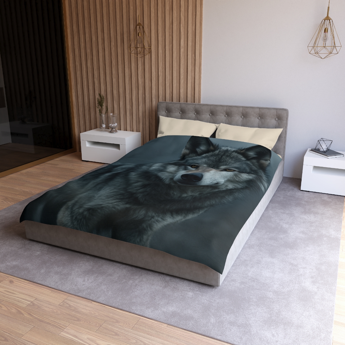 Moonlit Gaze Gray Wolf custom duvets