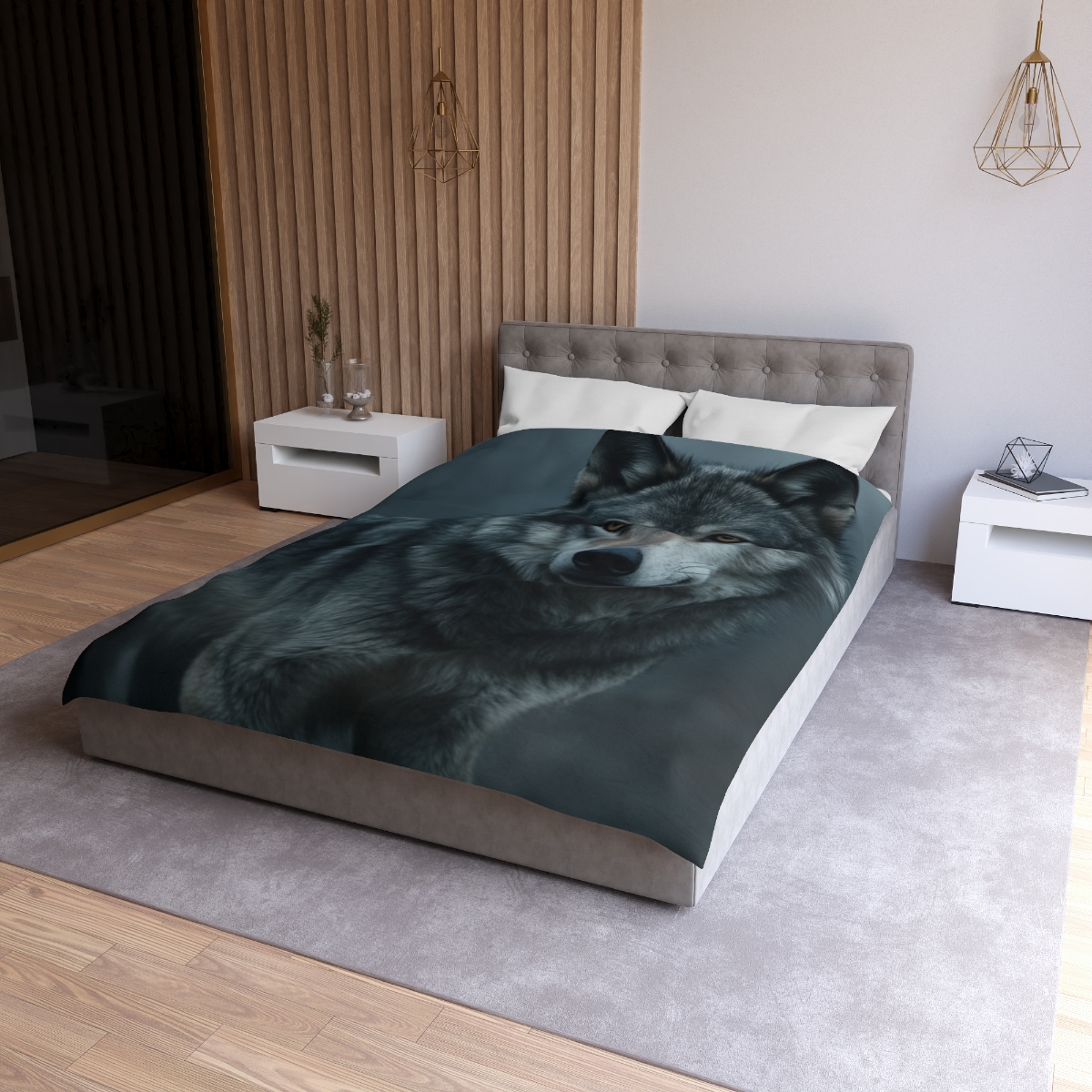 Moonlit Gaze Gray Wolf custom duvets