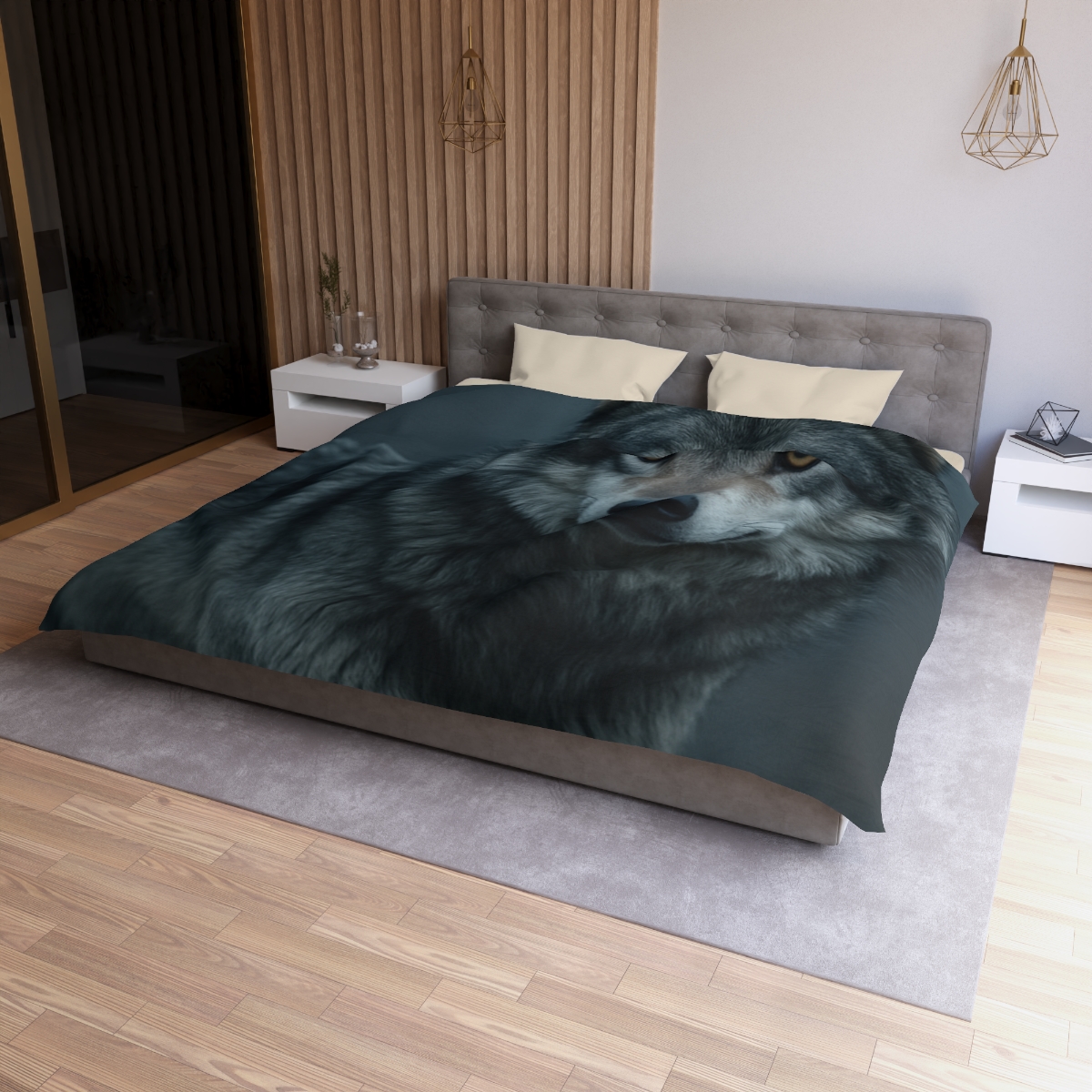 Moonlit Gaze Gray Wolf custom duvets