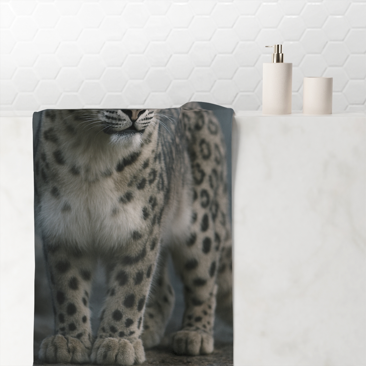 Moonlit Ghost Snow Leopard trendy hand towels